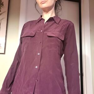 Women's Equipment silk button-down blouse, size small, in burgundy